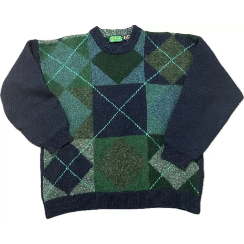 Byford Scottish Shetland Wool Pullover Men's Large Sweater Geometric Argyle